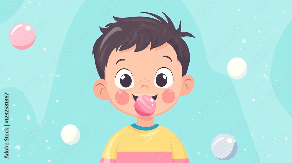 Adorable Boy Chewing Gum - Vector Illustration for Projects Adorable Boy Chewing Gum - Vector Illustration for Projects