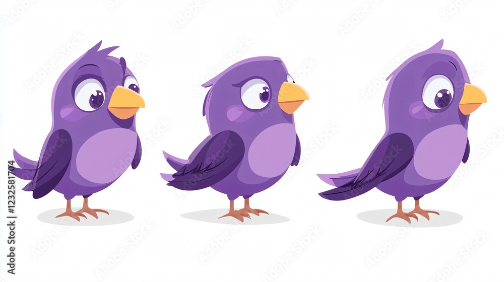 Adorable Purple Bird Cartoon Vector Illustration for Design Projects Adorable Purple Bird Cartoon Vector Illustration for Design Projects