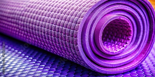 Double exposure yoga mat, vibrant purple rubber, abstract art print.