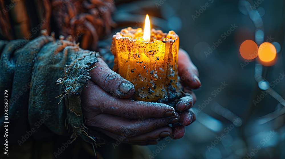 Christmas Background Candle In Hands With Blurry Background Christmas Background Candle In Hands With Blurry Background