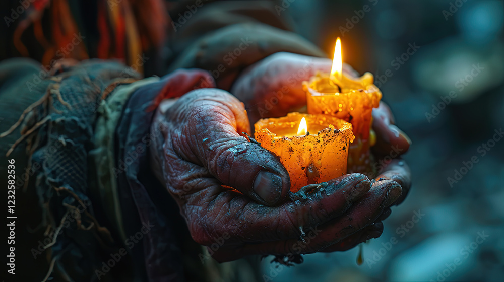 Christmas Background Candle In Hands With Blurry Background Christmas Background Candle In Hands With Blurry Background