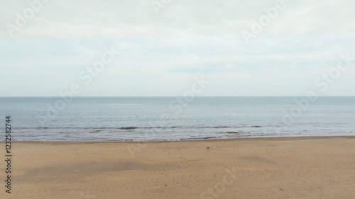drone footage of a sandy beach shoreline in County Wexford, Ireland