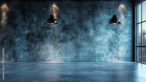 Moody Industrial Interior with Concrete Wall and Soft Lighting