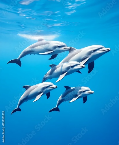 an image of a group of dolphins swimming in the ocean. photo