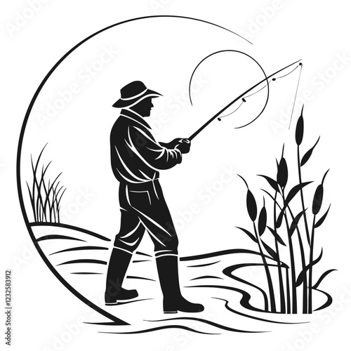 fisher vector silhouette black design white background