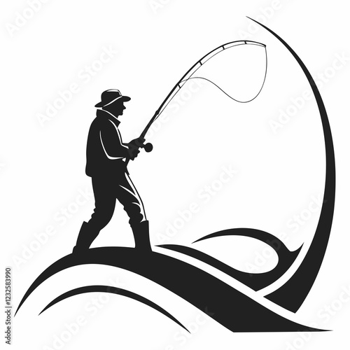 fisher vector silhouette black design white background