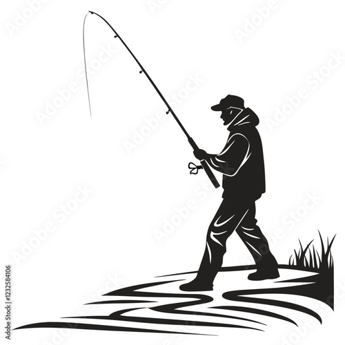 fisher vector silhouette black design white background