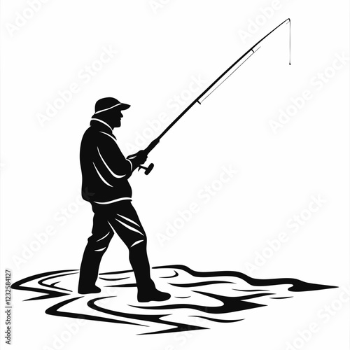 fisher vector silhouette black design white background