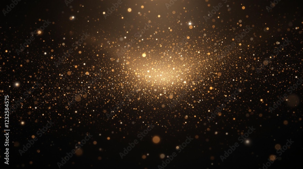Fototapeta premium golden dust particles shimmering against a deep black background