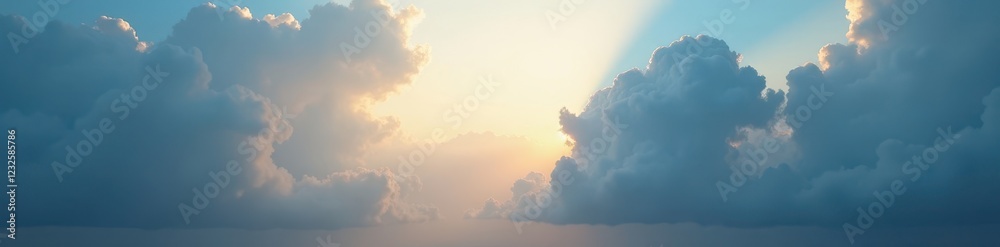 Fototapeta premium Cloudy sky with rays of light peeking through, heavens, eclipse
