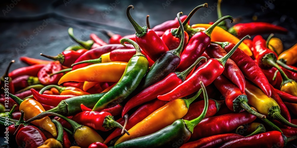 Fiery chili art: fresh peppers, a spicy culinary creation. Fiery chili art: fresh peppers, a spicy culinary creation.