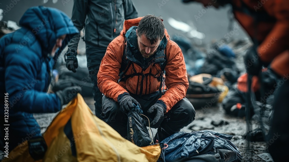 A powerful image of a team preparing for a Shackleton-inspired endurance expedition, packing gear for a rugged, challenging adventure. A powerful image of a team preparing for a Shackleton-inspired endurance expedition, packing gear for a rugged, challenging adventure.