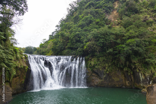 Shifen waterfall flowing through breathtaking Taiwan landscape