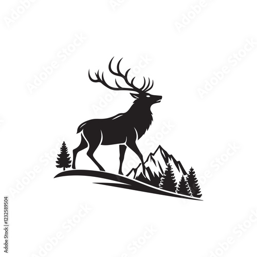 majestic elk silhouette vector logo design