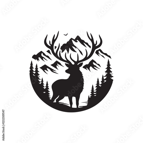 majestic elk silhouette vector logo design