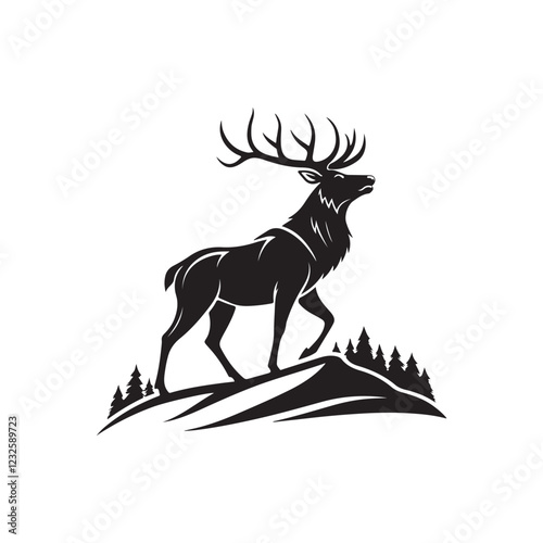 majestic elk silhouette vector logo design