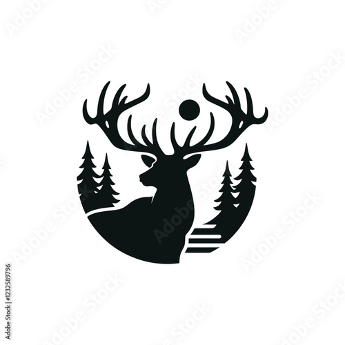 majestic elk silhouette vector logo design