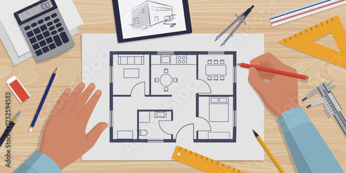 Creative architect working on a house project