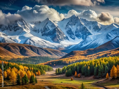 Majestic Snow-Capped Altai Mountains: Katunsky Reserve Winter Landscape photo