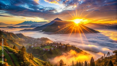 Majestic Sunrise Over Cemoro Lawang Volcano, Bromo Tengger Semeru National Park, Indonesia photo