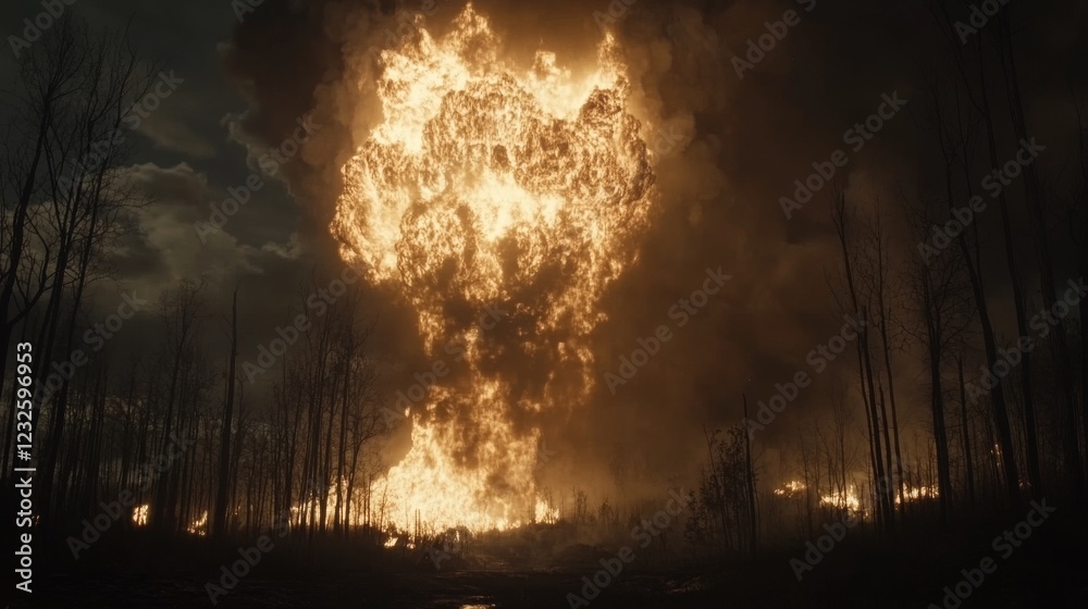 a wide angle view of a forest fire a wide angle view of a forest fire