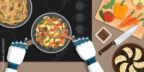 Efficient cooking robot preparing lunch