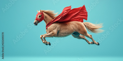 Superhero horse in action studio setting photography dynamic environment close-up view imagination and fantasy for enthusiasts