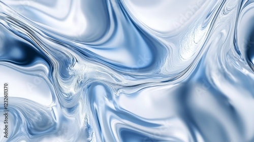 Fluid abstract patterns resembling marbled water, with shades of blue, white, and silver