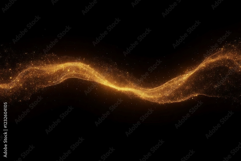 Fototapeta premium A long, curvy line of gold sparks. The image is of a glowing, shimmering line of gold