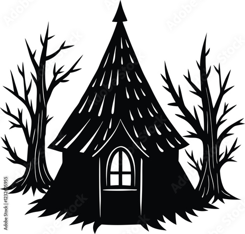 Witches  hut in a forest silhouette vector illustration