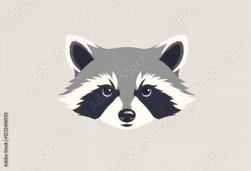 Stylized raccoon face illustration with a minimalist design on a neutral background photo