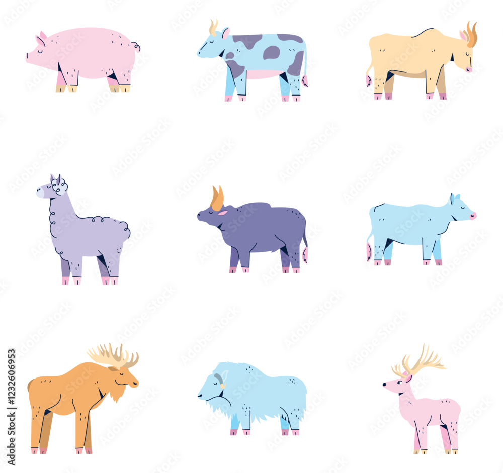 Set of vector icons of animals on white background Set of vector icons of animals on white background
