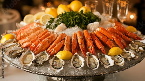 Elegant Seafood Platter with Crab Legs and Oysters photo