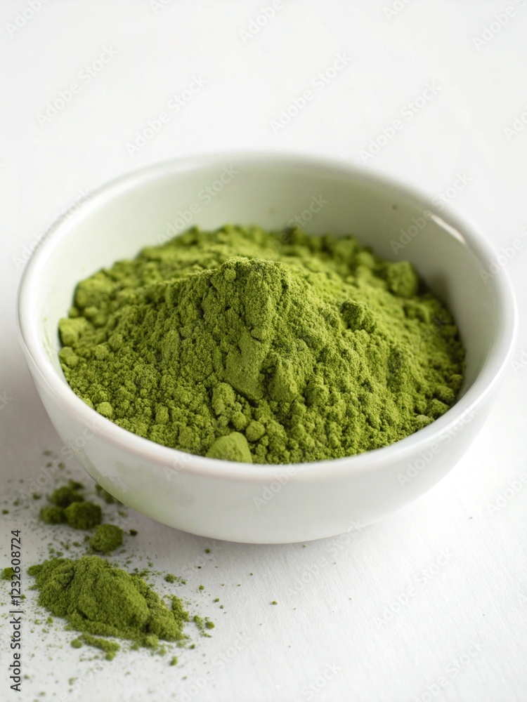 matcha powder in a white bowl isolated white background for your business food needs matcha powder in a white bowl isolated white background for your business food needs