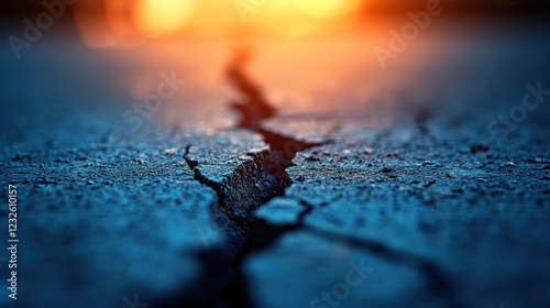 Sunset asphalt crack road surface damage texture photo