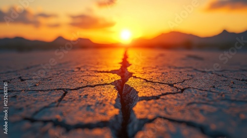 Sunset Crack Desert Drought Landscape Global Warming