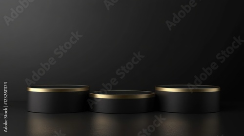 Elegant Black and Gold Cylinders on Dark Background