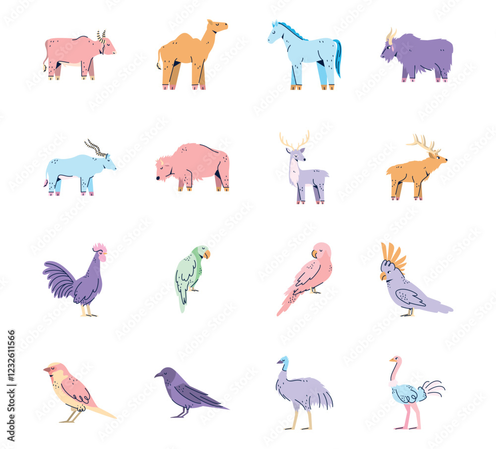 Set of vector icons of animals on white background Set of vector icons of animals on white background