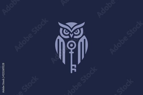 Minimalist logo of an owl holding a key, modern design