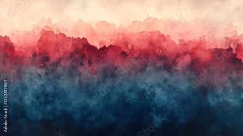 Crimson and Teal Watercolor Landscape Softly Blending Hues. AI Generated photo