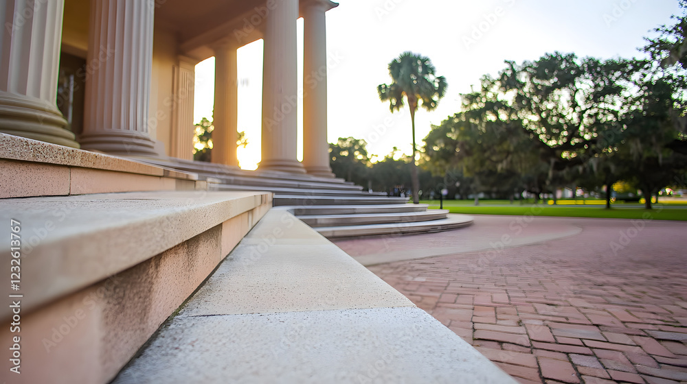 Empty courthouse steps bathed in soft morning sunlight, symbolizing justice, law, and a peaceful beginning to the day, ideal for legal or architectural themes.
Empty courthouse steps bathed in soft morning sunlight, symbolizing justice, law, and a peaceful beginning to the day, ideal for legal or architectural themes.