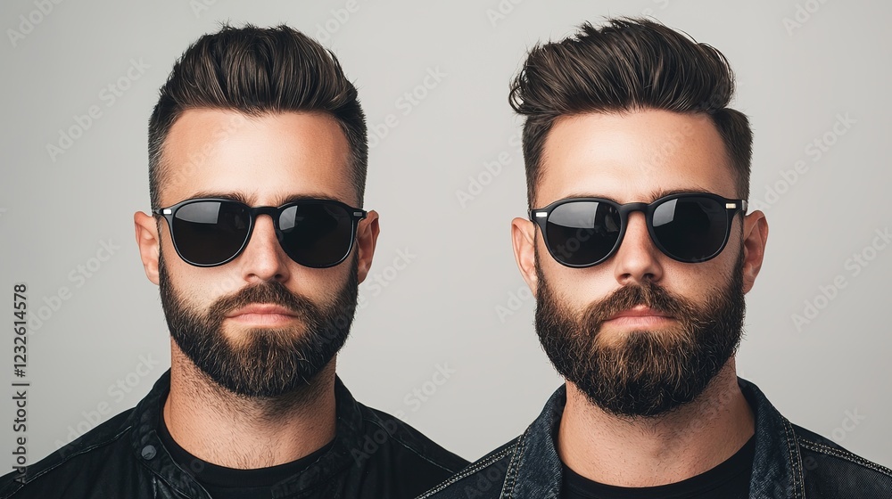 Blending classic and contemporary men's hair designs in a modern urban photography studio Blending classic and contemporary men's hair designs in a modern urban photography studio
