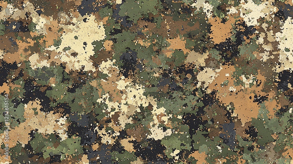Abstract camouflage pattern featuring earthy tones and varying textures for design use Abstract camouflage pattern featuring earthy tones and varying textures for design use