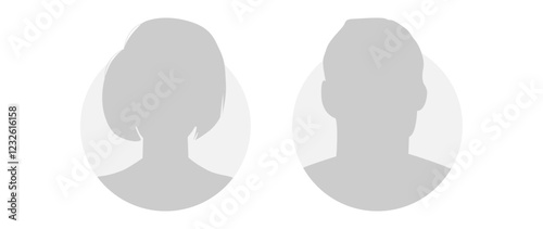 Vector flat illustration in grayscale. Icons of man and woman. Avatar, user profile, person icon, profile picture. Suitable for social media profiles, icons, screensavers and as a template.