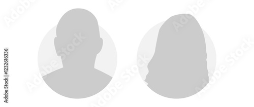 Vector flat illustration in grayscale. Icons of man and woman. Avatar, user profile, person icon, profile picture. Suitable for social media profiles, icons, screensavers and as a template.