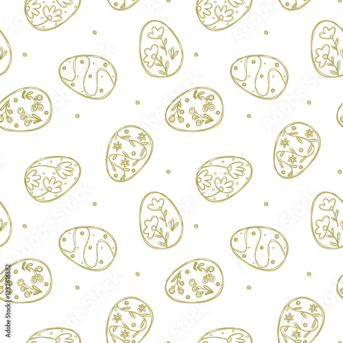Seamless pattern with Easter eggs in pastel shades. Doodle is hand drawn vector illustration.