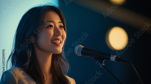 スピーチする日本人の女性