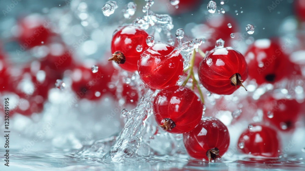 Red Currants Splashing in Water: A Vibrant Closeup Red Currants Splashing in Water: A Vibrant Closeup