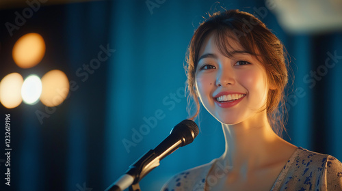 スピーチする日本人の女性