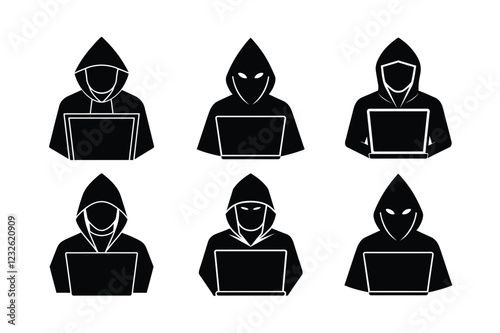 set of hacker icon vector silhouette